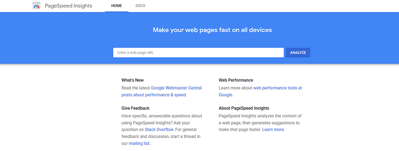 google page speed insights tool